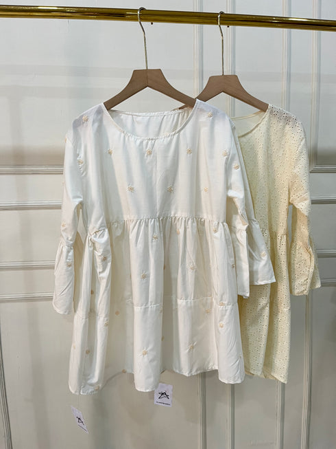 Cotton Embroidered Peplum Tiered Tops